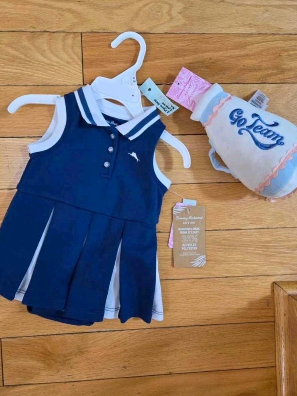 tommy bahama Navy Girls' Polo dress , cheerleading-with matching rattle sz 6mo